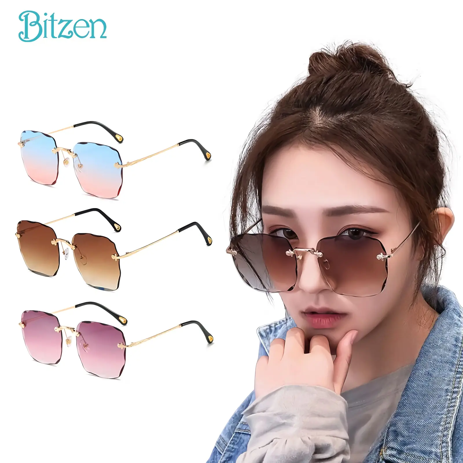 Kacamata Bitzen BZ10 Fashion Metal Pria Wanita Sunglasses Lensa Eyewear