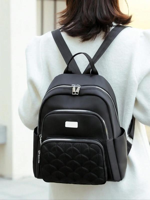 Women's Summer Minimalist Embroidering Design Solid Backpack, Casual Zipper Backpack for Women, Simple All-match Bag for Daily Life 3