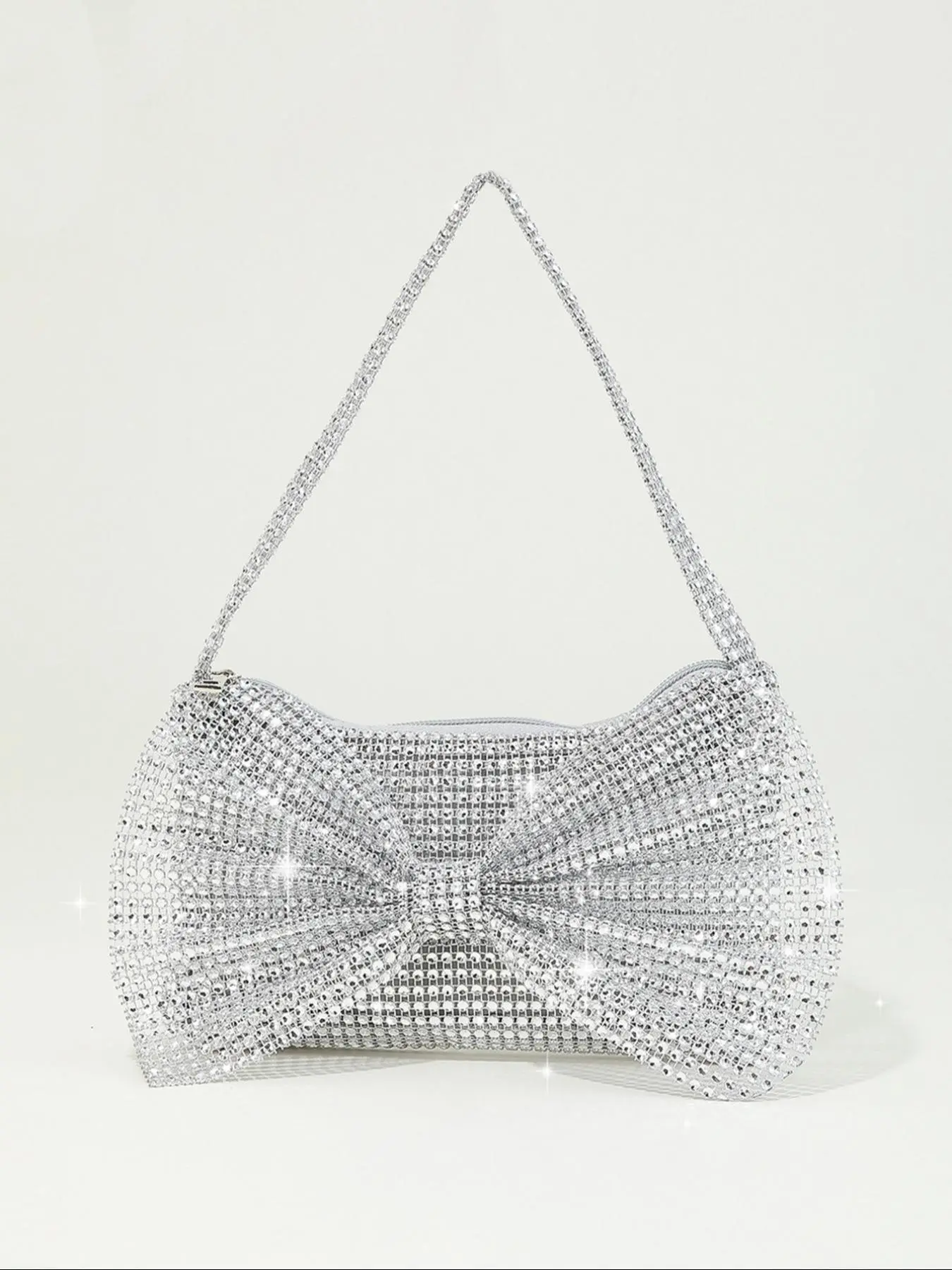 Rhinestone Bow Decorated Evening Bag, Elegant Zipper Design Handbag for Party, Fashion Bag for Party, Daily Clothing Decor, Trendy All-match & Exquisite Bag for Birthday Gift, Purse Women