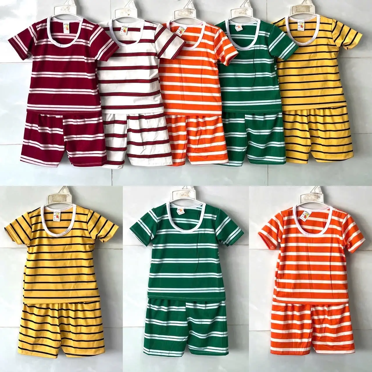 (7-16kg) Sét 5 bộ cộc tay kẻ ngẫu nhiên cho bé chất liệu cotton