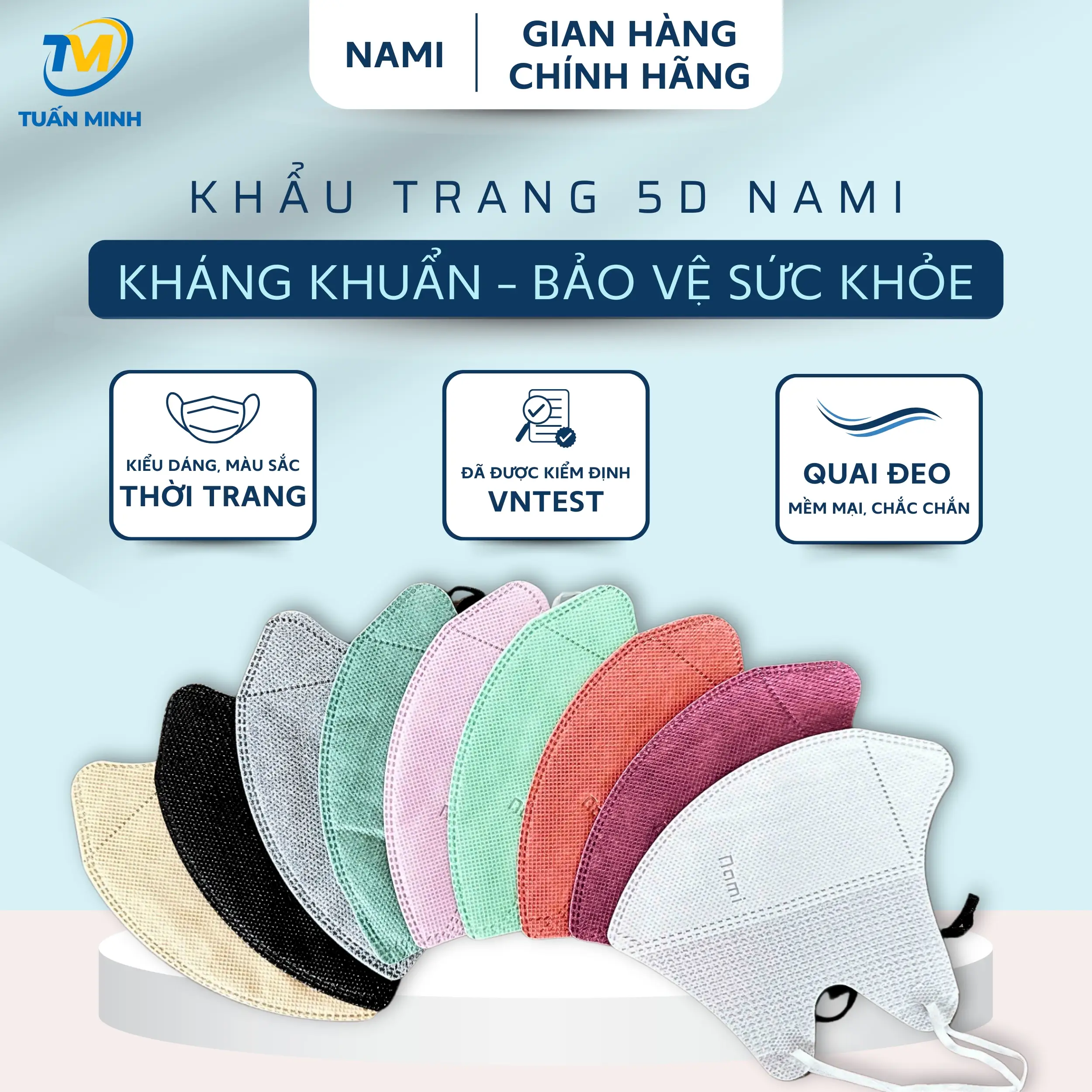 COMBO 500 Chiếc (tặng 100 chiếc) Khẩu trang 5D Nami kháng khuẩn, 3 lớp dày dặn chống nắng, bùi mịn tốt, 10 màu trendy -  Voi Phụ Kiện - 1