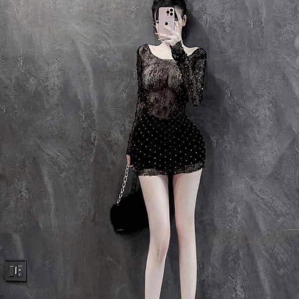 đầm lưới bông 2 màu sang trọng