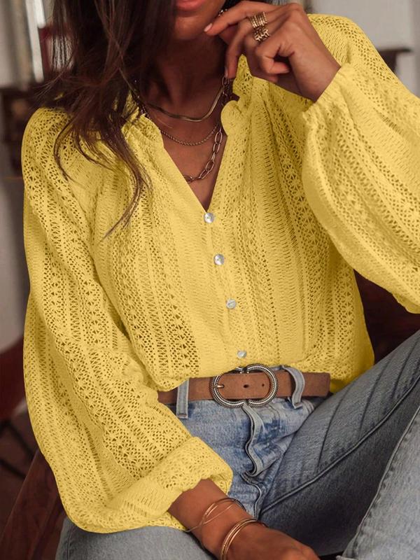 Women's Plain Button Blouse, Elegant Fashion Casual Long Sleeve Top for Daily Outdoor Wear, Ladies Clothes for All Seasons, Classy Tops 4