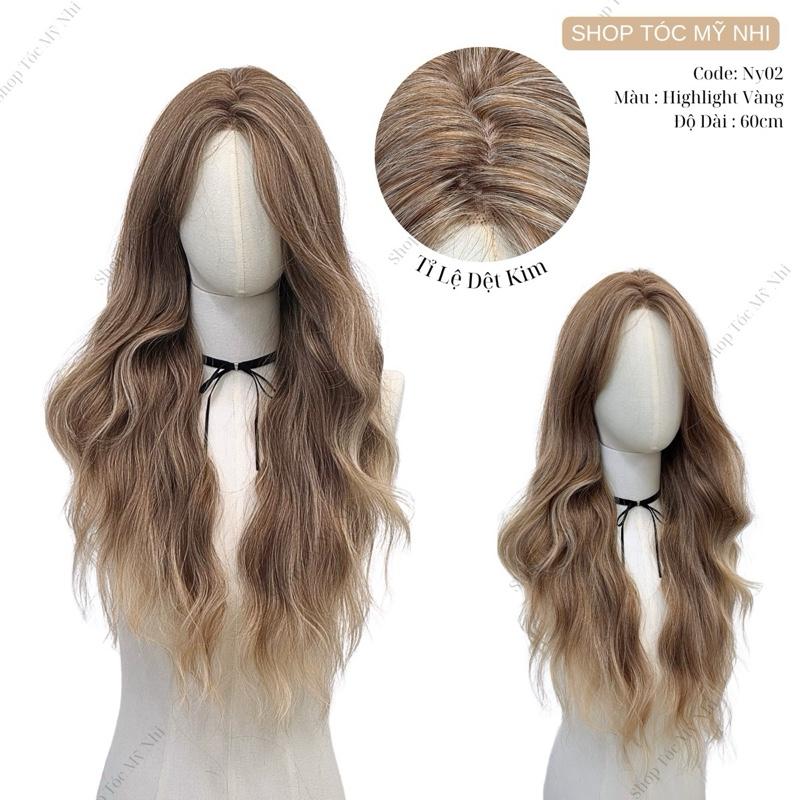 Tóc Giả Mỹ Nhi Nguyên Đầu Tỉ Lệ Dệt Kim NY02 Xù Sóng 60cm Wig