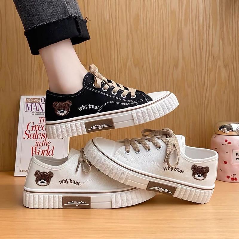 DIS_ Sepatu Sneakers Wanita Teddy Bear Ala Korean Style Kanvas  Shoes Casual Sepatu Wanita Sepatu Putih Wanita Sepatukasual Sepatu Murah Terlaris Hitam koreanstyle spatu 0