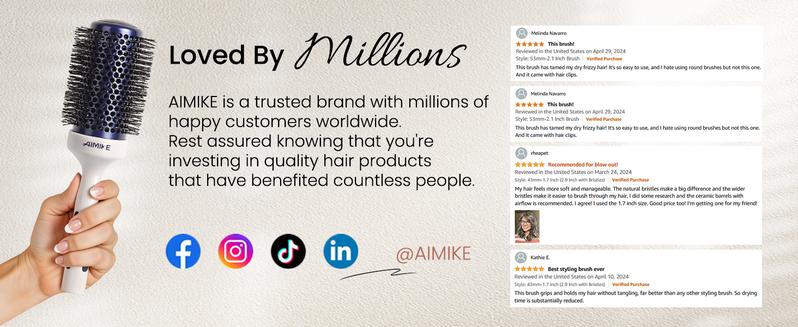 Product Introduction of AIMIKE Nano Ionic Tech Large Round Brush, Ceramic Round Brush for Blow Drying, Styling and Boost Volume, Natural Wood Round Hair Brush, One Piece Design - 2 Inch/52mm Haircare Heatless 55