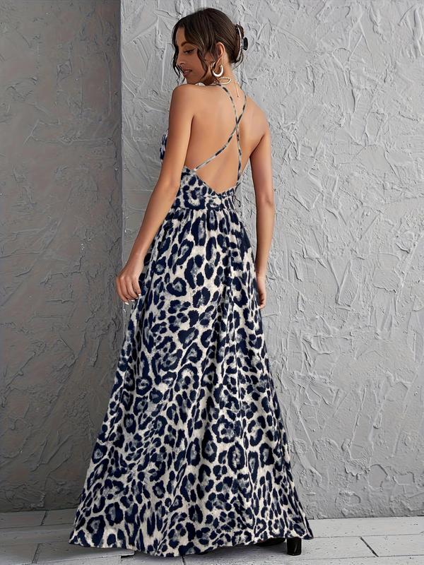 Women's Leopard Print Backless Dress, Fashion Casual Sleeveless Dress for Daily Outdoor Wear, Women Dress for Summer 3