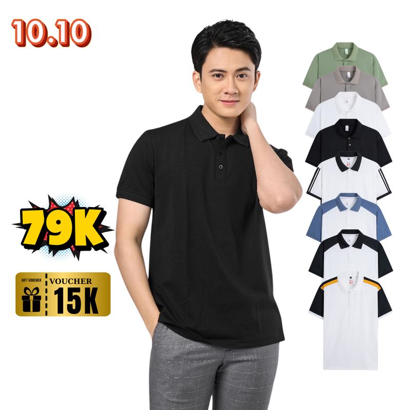 Áo thun polo nam phối màu trắng đen thời trang K7, chất vải Cotton Cool thoáng mát Menswear Có Cổ Ngắn Tay Cộc Tay Tay Ngắn Shirt