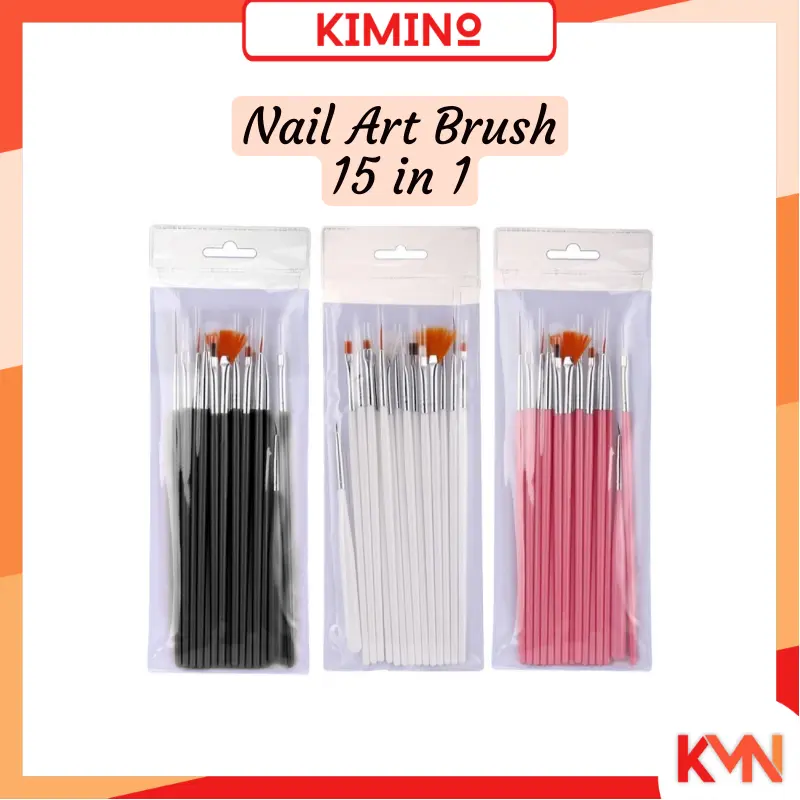 KMN Kuas Kuku Lukis Nail Art Brush Kutek 15in1 Nail Art Tools Liner Drawing Brush Set Mempercantik