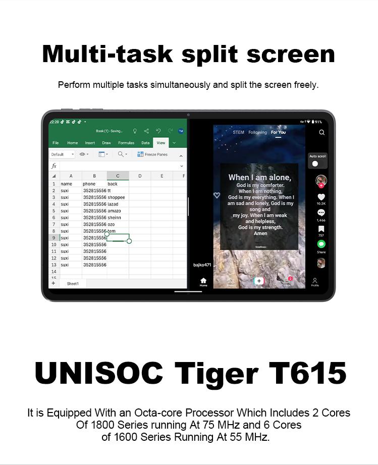Product Introduction of SUXI MEGA-98K Tablet 20GB(6G+14G) RAM 128GB ROM, 11.97 inch 2K Large Screen , Unisoc T615 Processor,  Android 15 WIFI version Network, Front 5MP rear 13MP Camera, 8000mAh Tablet 26