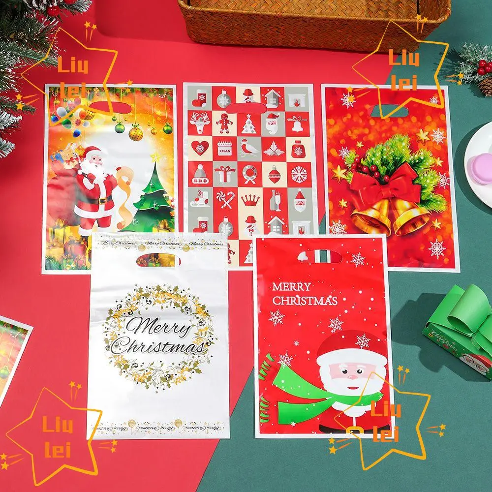 10pcs Cute Gift Bag Baby Kids Plastic Packaging Christmas Santa Xmas Candy Bags Santa Claus Elk