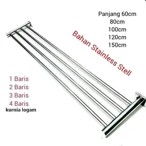 Gantungan Handuk Minimalis Logam Abadi12 Full Stainless Dinding Kamar Mandi - Set