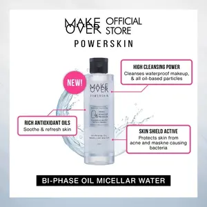 MAKE OVER Powerskin Bi-Phase Oil Micellar Water - Pembersih cleanser makeup sekali usap bersih total tanpa residu