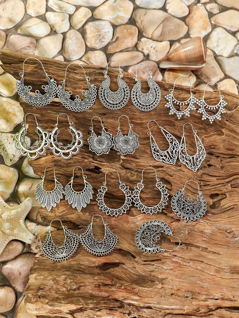 Product Introduction of Boho Style Hollow Out Design Dangle Earrings Set, Fashion Jewelry for Party, Daily Clothing Decor, Trendy All-match Jewelry for Birthday Gift 3