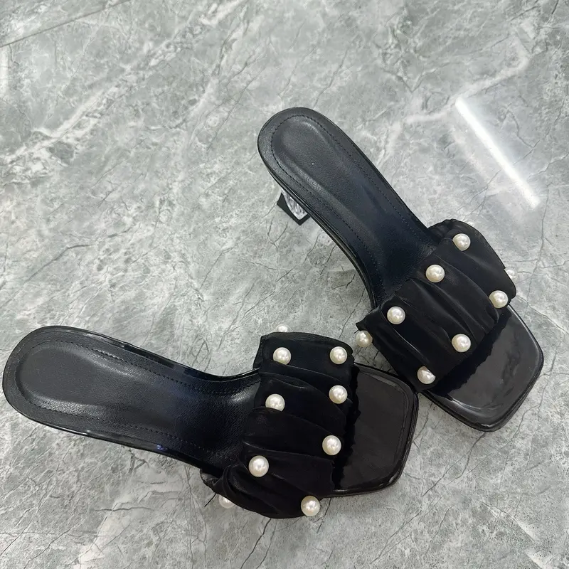 MÃ 62  dép nữ nhún bèo đính ngọc gót 7cm DéP Shoes GiàY Sandal 3