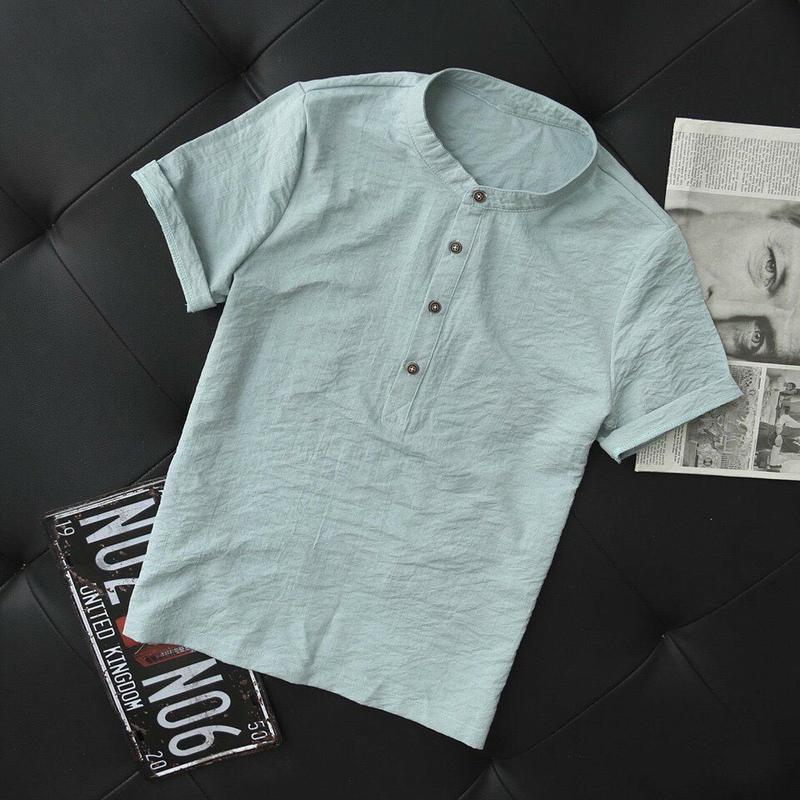 ÁO ĐŨI NAM TAY NGẮN CỔ TÀU VẢI ĐŨI LINEN MẶC MÁT DÀY DẶN BỀN ĐẸP Menswear Z2 Sơ Mi Cổ Tròn MÀU ĐEN MÀU TRẮNG