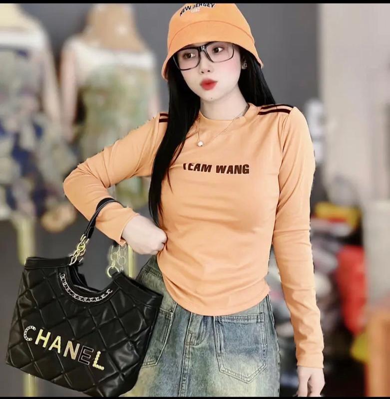 MA 004 Áo thun cotton cổ tròn nữ tay dài Hàn Quốc basic tôn dáng dễ phối đồ Top Trắng tay cài áo thun cotton nữ Women 0