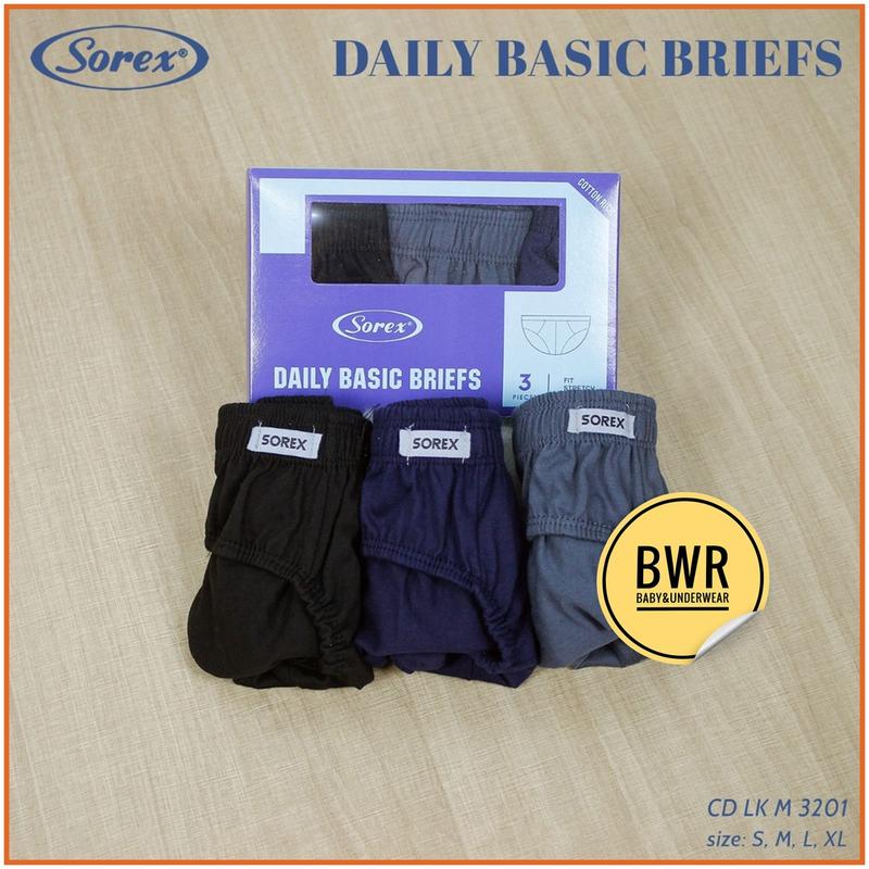 [ 3pc ] CD Sorex M 3201 Karet Kerut / Celana Dalam Pria Daily Basic Briefs Sorex M3201 | Bwr Katun Polos 3