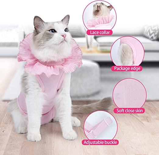 Baju Kucing Anjing Recovery Steril Pasca Operasi Pemulihan Luka Jantan Betina Premium Model Kerah Renda Lace Lucu 1