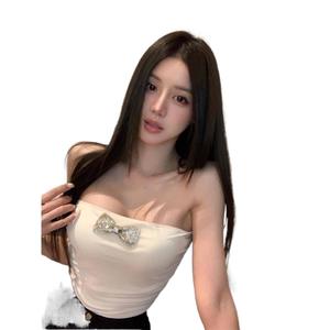 Pure Desire Shimmering Bowknot Mesh Tube Top Vest Summer New Sexy Short Hot Girl Sleeveless Top with Chest Pad