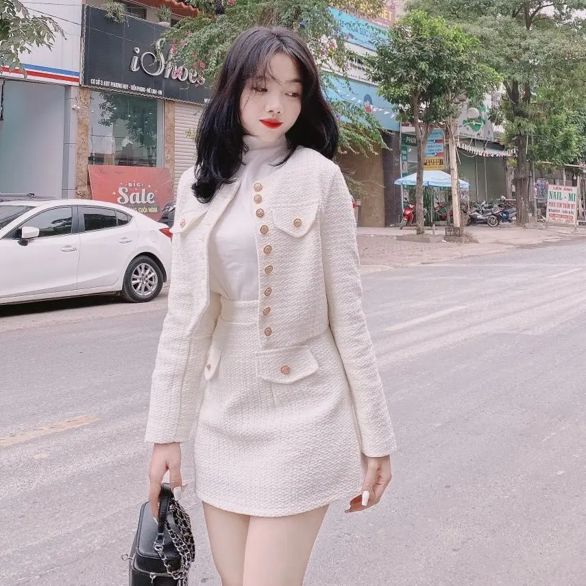 (ẢNH THẬT HÀNG CHUẨN L1 ) Set dạ tweed tiểu thư cao cấp dày dặn , Set Áo khoác dạ croptop hách dáng đẹp chất dạ xịn