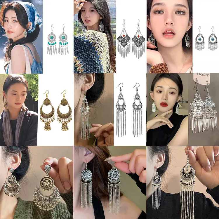 Hot Sale Exotic Earrings Vintage Artistic Classical Dignified Ear Hook All-Matching Hollow Fashion Tassel Pendant Earrings