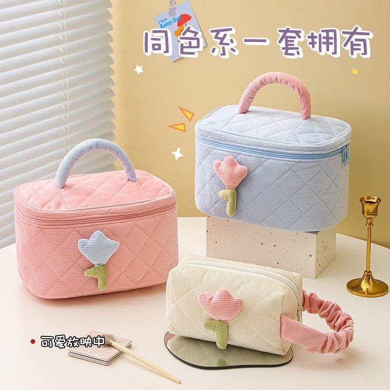 Túi đựng mỹ phẩm du lịch, túi đựng đồ trang điểm make up cute, túi vải có quai xách 0