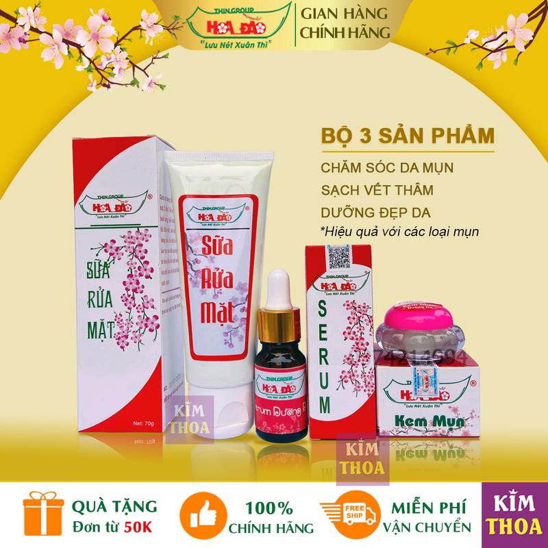  Bộ 3 Sản Phẩm Giảm Mụn Thâm Và Dưỡng Da Hoa Đào  Serum Sữa Rửa Mặt Kem  Skincare 