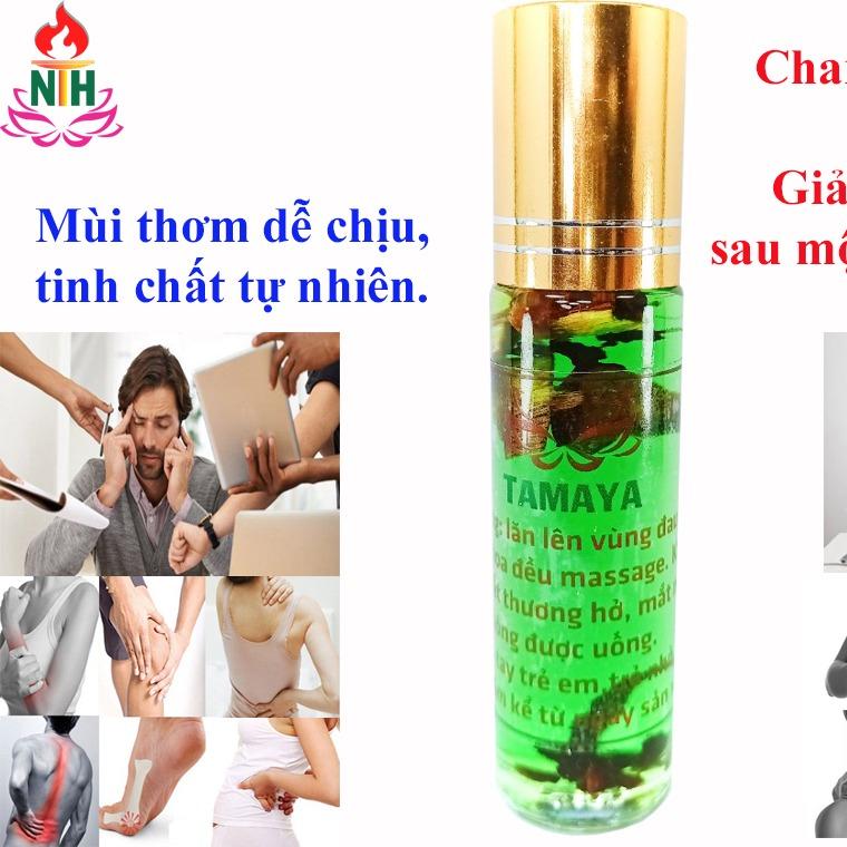 tinh dầu giảm đau mỏi vai gáy Tamaya, dạng lăn chai 10ml dầu xanh, giúp giảm ngay cảm giác đau mỏi vai gáy, giảm stress, mùi thơm thảo dược dễ chịu ( giá dủng thử) 0