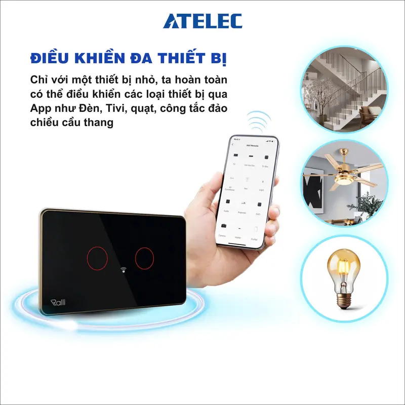 (2) Công Tắc Cảm Ứng Chữ Nhật Wifi Thông Minh ATELEC 1-2-3-4 Nút - Điều Khiển Từ Xa qua APP, Thiết Lập Hẹn Giờ - Bảo Hành 1 Năm 2