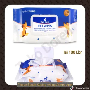 Tissue basah kucing anjing isi 100lbr apple scent - pe soft pet wipes