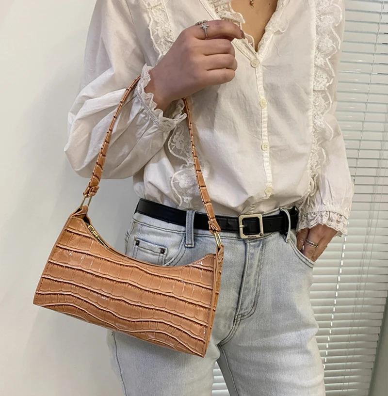 Product Introduction of Fashion PU Leather Bags for Women Alligator Pattern Armpit Handbag Female Small Underarm Messenger Bag Purse 7