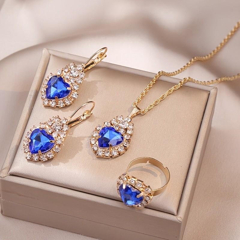  Bộ Trang Sức Nữ Kegllect Phong Cách Đá Quý Sang Trọng Bộ Nhẹ Cặp Bông Tai Lấp Lánh Nhẫn Vòng Cổ 4 Chiếc 