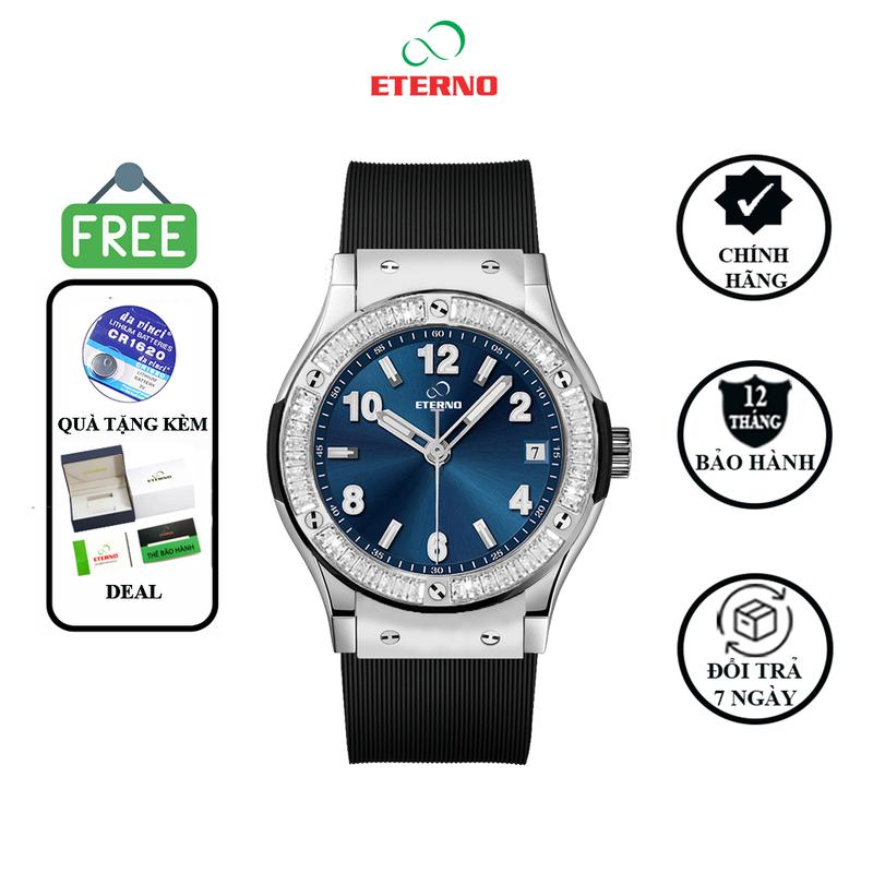Đồng hồ Nam ETERNO E24-0040 - Viền Đính Đá – Dây Cao Su – Kim Dạ Quang Sang Trọng
