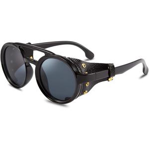 แว่นกันแดด Steampunk ทรงกลมย้อนยุค EyeconicFinds สำหรับผู้หญิงและผู้ชาย สไตล์วินเทจ กรอบพลาสติกน้ำหนักเบา พร้อมแว่นตาหนัง   B2532