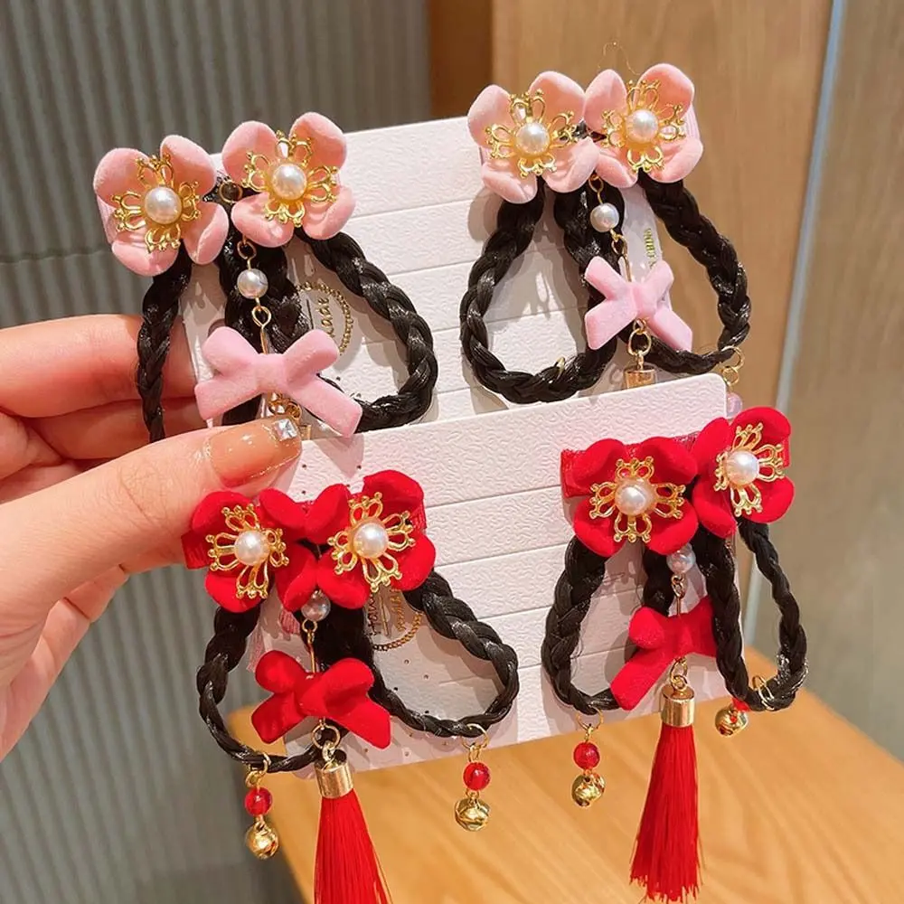 Princess Girls Headdress Hair Accessories Bowknot Hair Grip Tassels Barrettes Flowers Hairpins Kids Chinese Hair Clips Children Wigs Hairpins Chinese New Year Hairpins