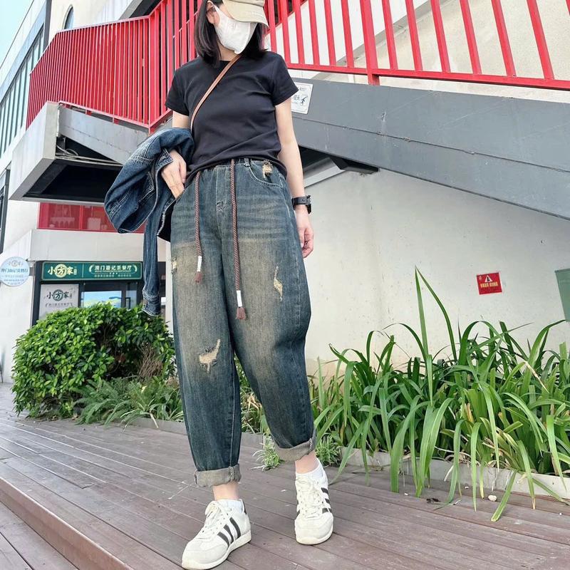  Quần Bò Nữ Jean Baggy Cạp Chun Chất Đẹp Mềm Dày Dặn Có Túi - Rách Xước Phong Cách Hàn Quốc Cá Tính  Dễ Phối Đồ 