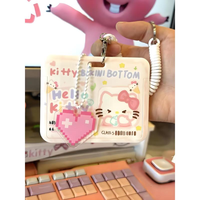 Chủ Thẻ Hello Kitty, Bìa Thẻ Ăn Uống Trong Khuôn Viên Trường Học Sinh, Hộp Đựng Thẻ Làm Việc Văn Phòng, Có Mặt Dây Chuyền, Thích Hợp Cho Bé Gái 6
