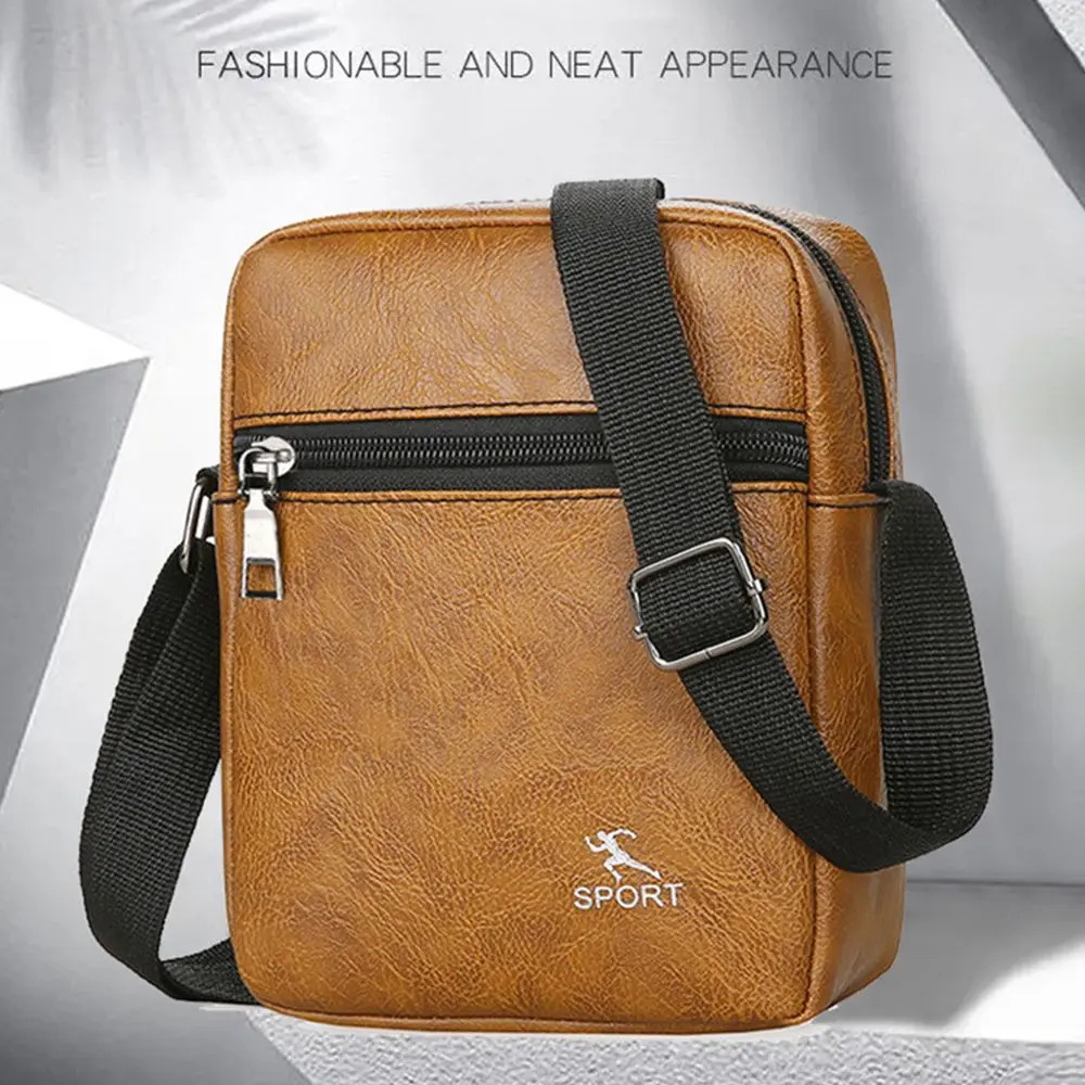 Mens PU Da Zipper Nghiêng Túi Xách Cho Nhân Viên Văn Phòng Nâng Vai Túi Du Lịch Màu Nâu Tote Túi Xách Nhỏ