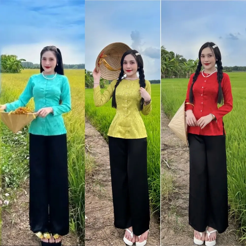 Áo Bà Ba Gấm Tay Dài Có Nút Cài ( Áo Lẻ không kèm quần ) Có 6 Size Từ 40kg - 70 Kg Nữ Top Women