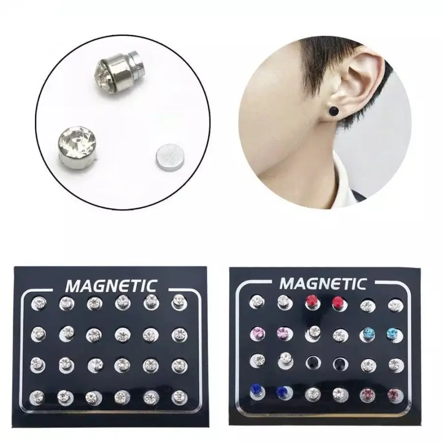 12pcs Anting Klip Magnetik Berlian Imitasi Untuk Pria Wanita Tanpa Tindik