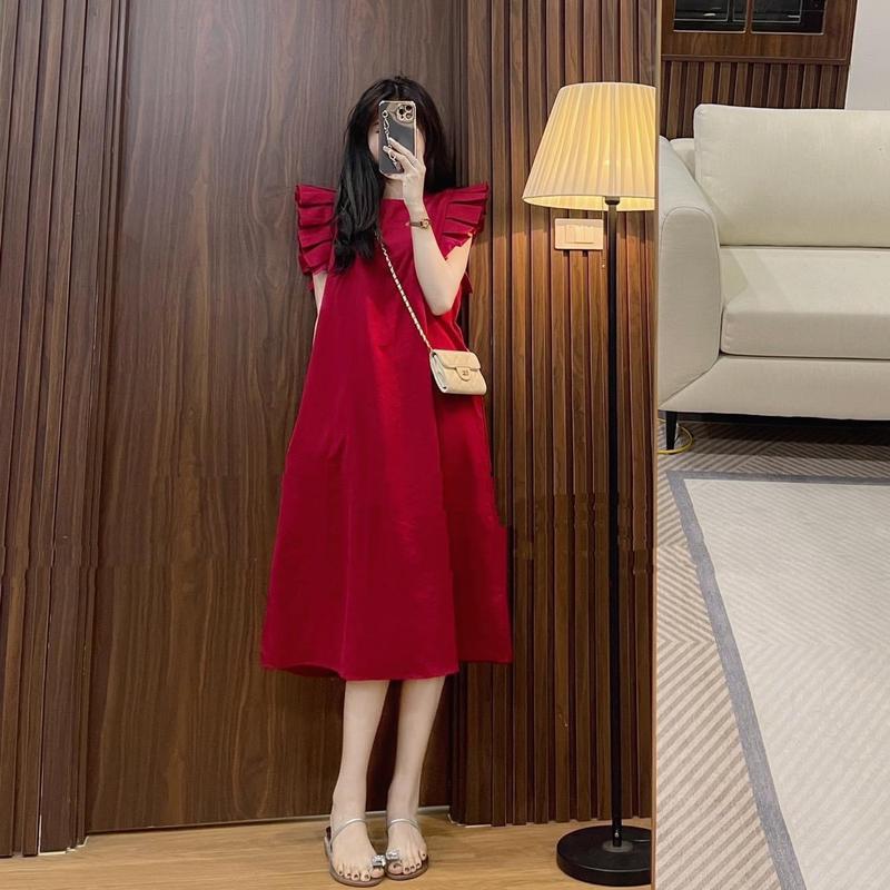  Váy Bầu Thời Trang  váy xuông TRẺ TRUNG XINH ĐẸP  chất mềm mát sang trọng . Đầm bầu dự tiệc  công sở  chụp ảnh Freesize 50-75kg Nữ Women Dress Đỏ 