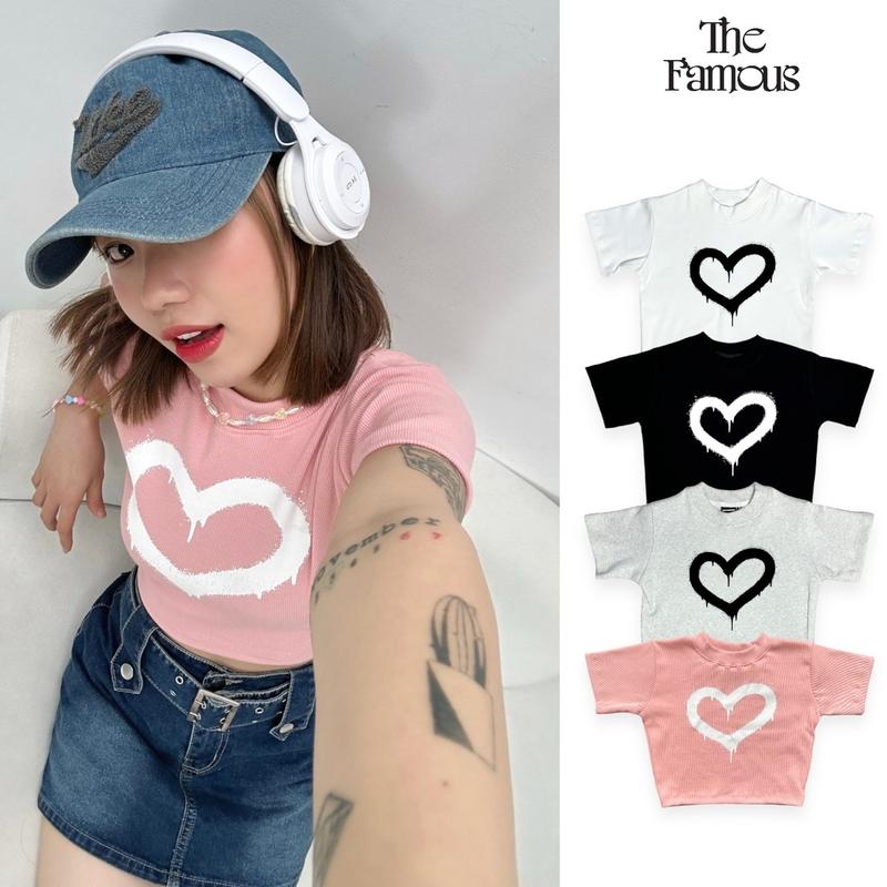 Áo phông croptop Cổ Tròn Nữ "Spray Heart" The Famous croptop Top Women 0