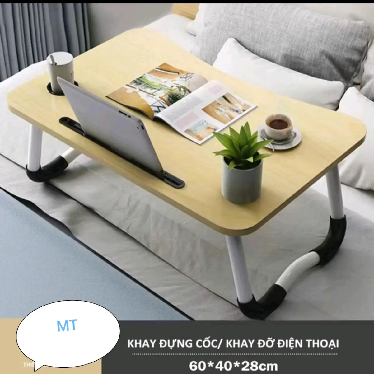 Bàn gấp thông minh có cốc,khe ipad điện thoại