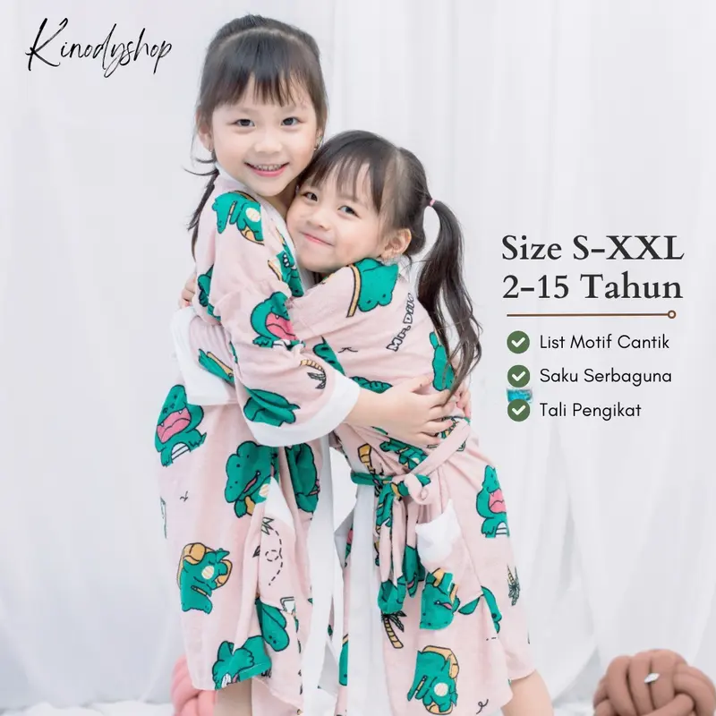 Kimono Handuk Anak S - XXL / 2 - 15 Tahun / Edisi Buaya Lucu / Handuk Kimono Anak Perempuan Karakter / Jubah Mandi Anak / Baju Handuk Anak / Handuk Baju / Kinody Shop Cewek Cowo 0