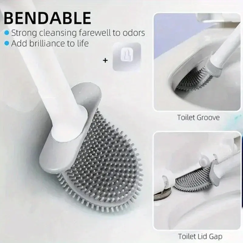 Wall Mounted Toilet Brush Replacement Long Handled Silicone Toilet Brushes Quick Drying Soft Bristles Toilet Bidet Bathroom Set Cleaning