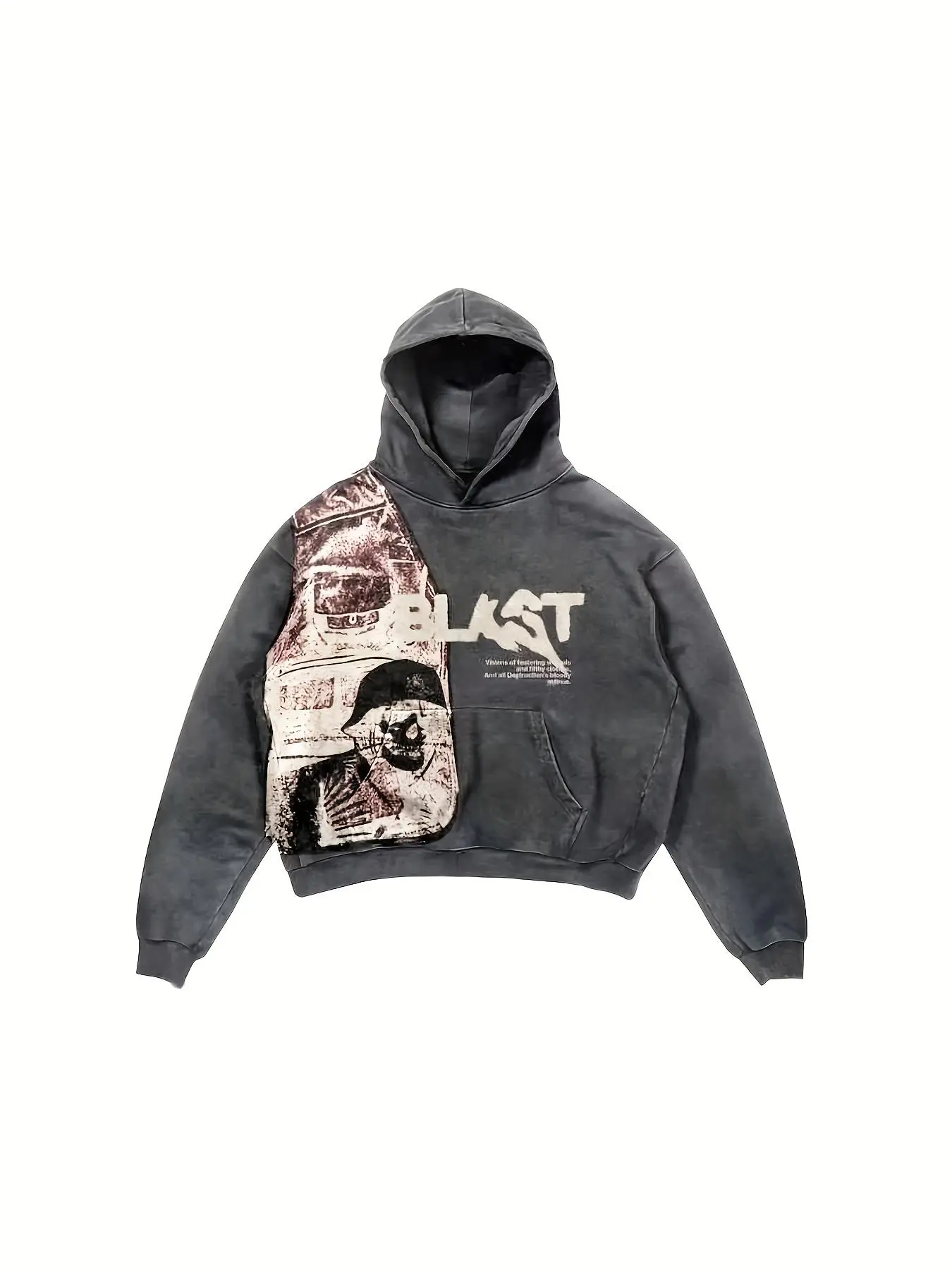 Women's Y2K Patchwork Print Drop Shoulder Long Sleeve Thermal Lined Hoodie, Casual Long Sleeve Pocket Warm Hooded Pullover For Fall & Winter, Women's Clothes For Daily Wear