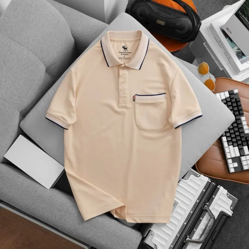 Áo thun nam có túi dệt kim, từ trẻ đến trung niên, chất poly co giản 4 chiều thấm hút, mền mịn thoải mái, không đổ long Polo Menswear Shirt Cotton 1
