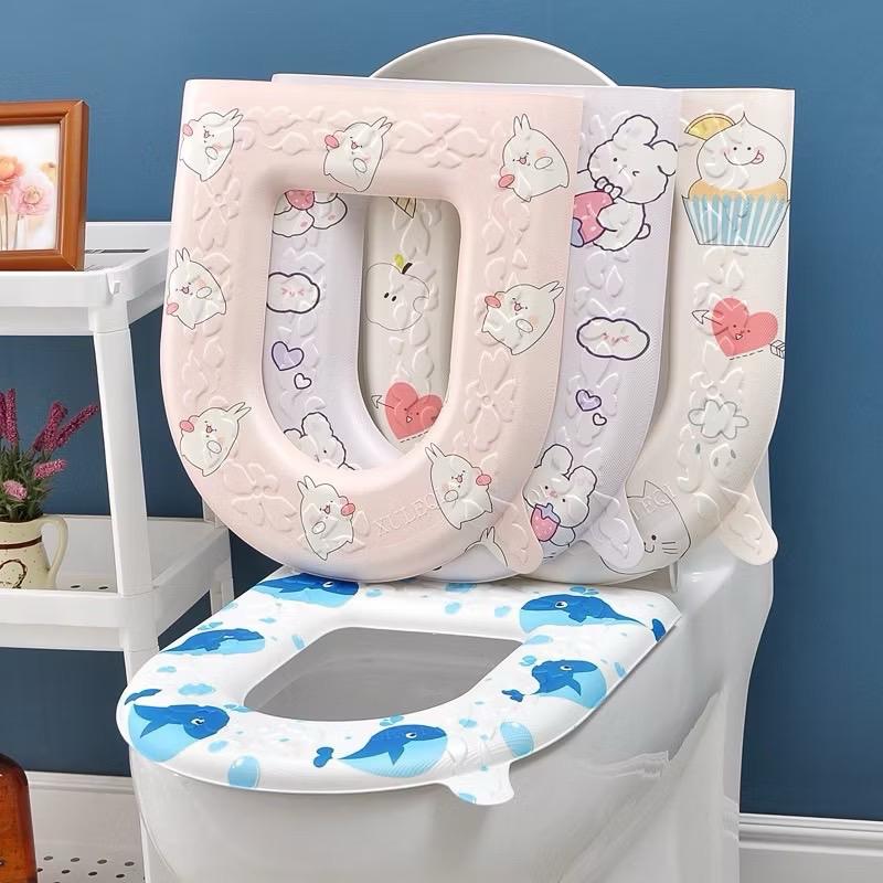  Combo 4 Miếng Lót Bồn Cầu Nhiều Hoạ Tiết  Đệm Lót Bồn Cầu Bằng Xốp Giữ Ấm Chống Vi Khuẩn 