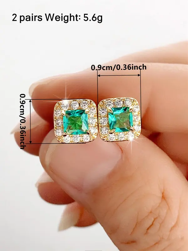 925 Sterling Silver Fashion Emerald Rhinestone Decorated Stud Earrings, Elegant Jewelry for Party, Daily Clothing Decor for Girl 1